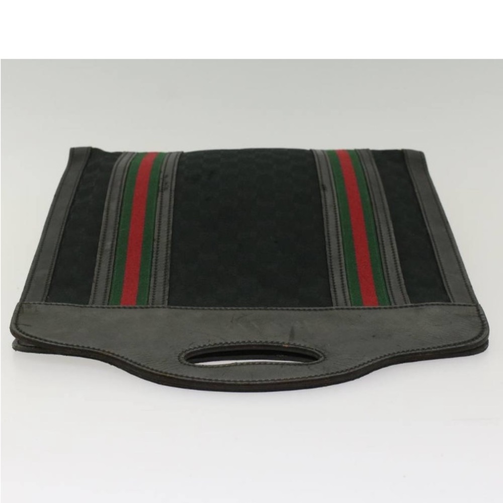 GUCCI GG CANVAS WEB SHERRY LINE TOTE PREOWNED Black/Red/Green - Picture 6 of 15